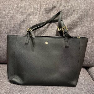 Tory Burch Black Saffiano Leather Tote – Zip Top, Classic Logo